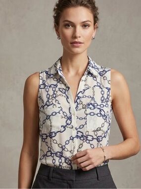 Express White Sleeveless Chain-Print Button Front Camisole